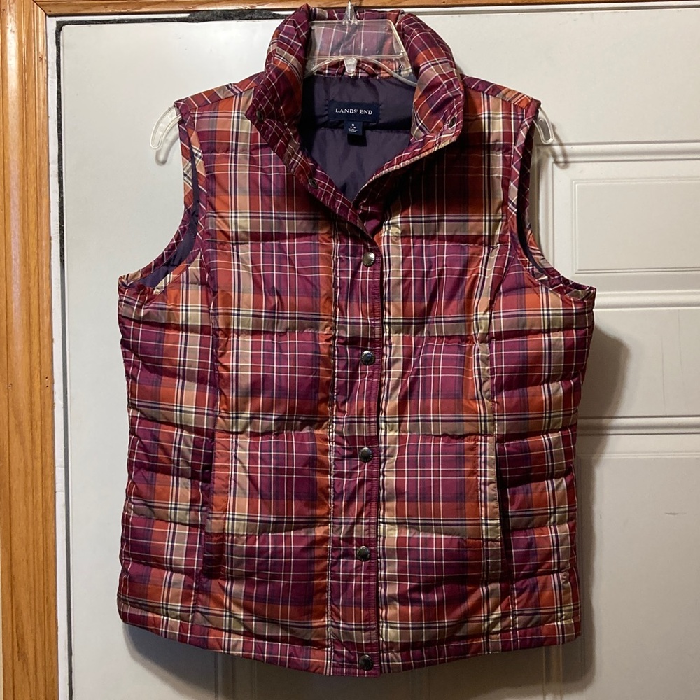 Lands' End Women's Plaid Puffer Vest S
